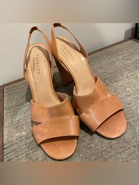 Talbots Millie Straps Sandals Size9 Tan Block Heel Napa Leather Neutral Polished